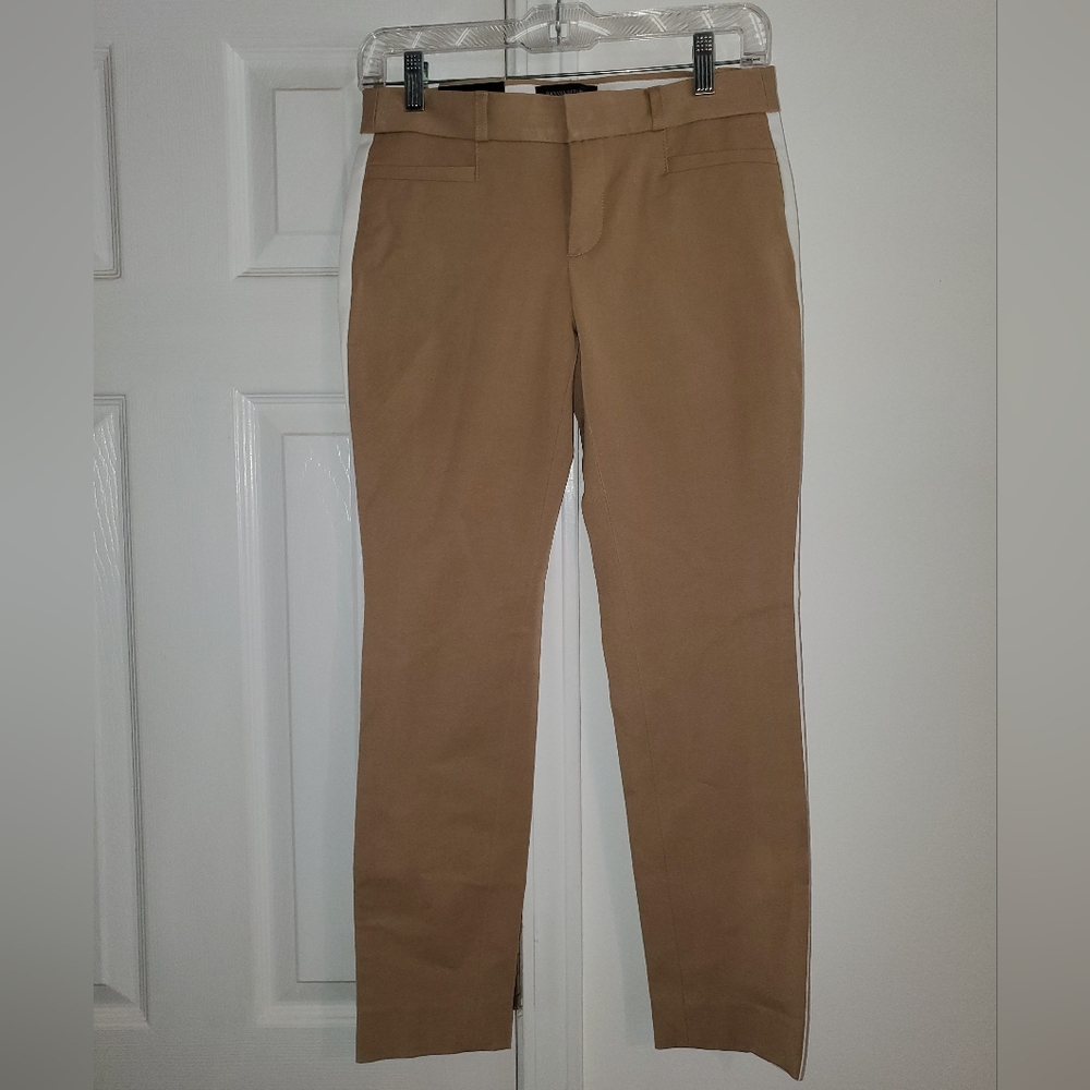 NWT Banana Republic Sloan Pants Tan w/ White Side Stripes Mid Rise Slim Ankle 0P